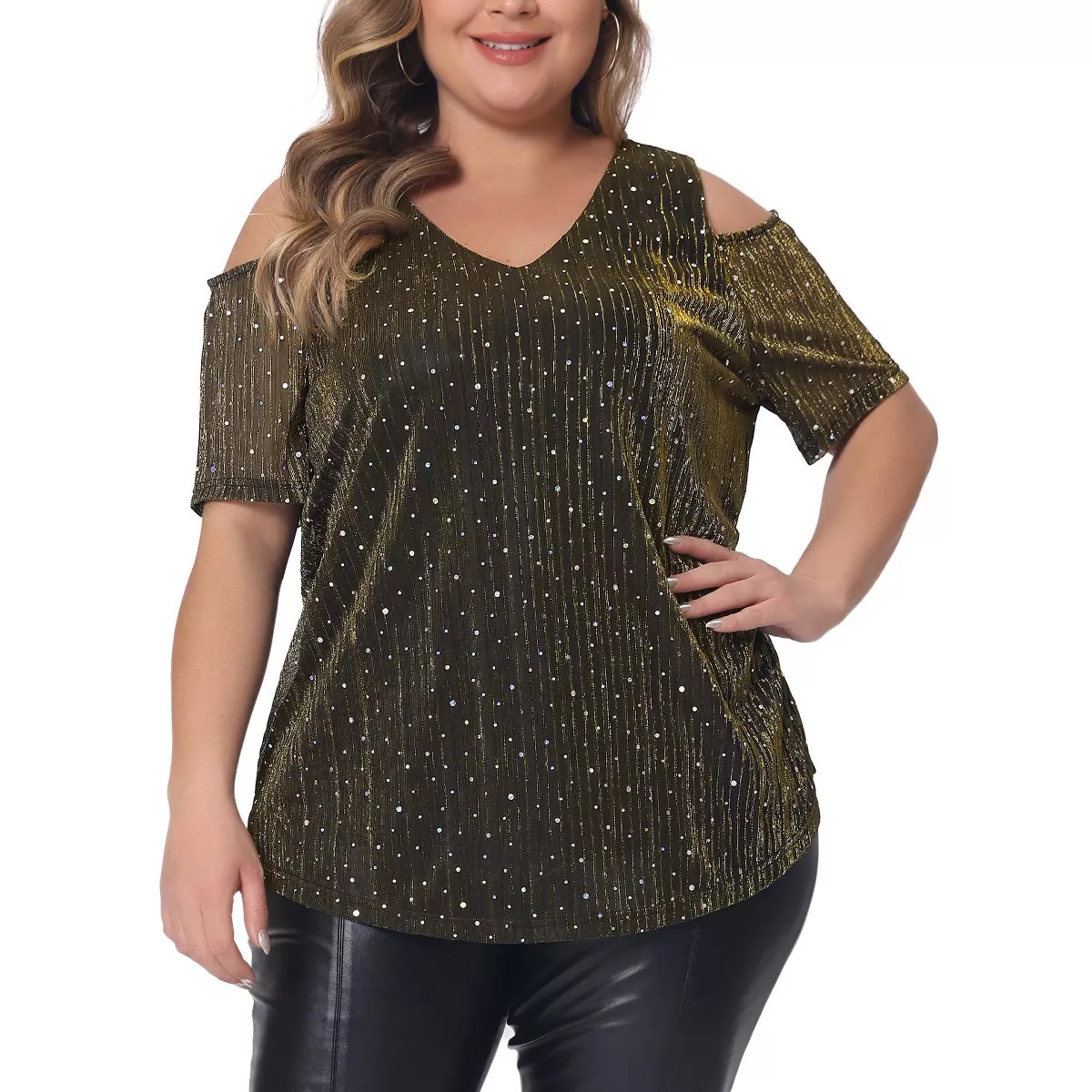 Agnes Orinda Women's Plus Size Sparkle Sequin Glitter Cold Shoulder Party Dressy Blouses | Target