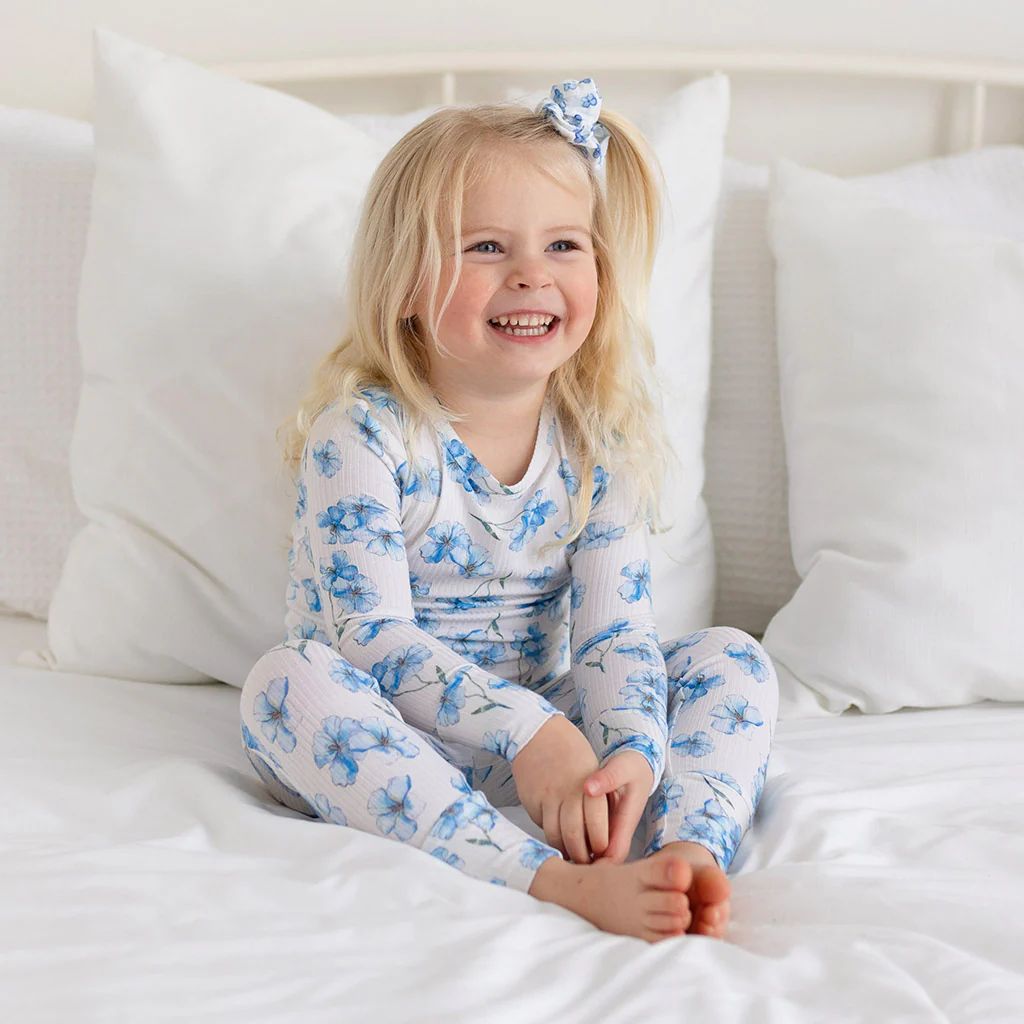 Floral White Long Sleeve Toddler Pajamas | Everly Joy | Posh Peanut