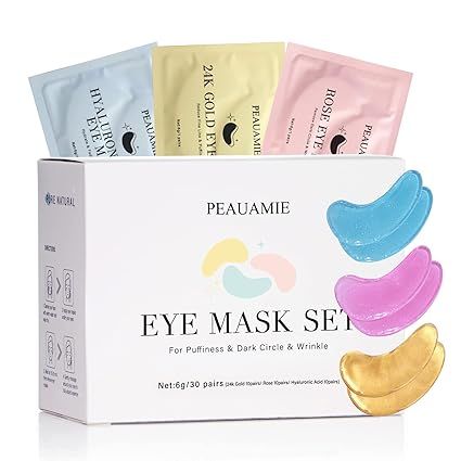 PEAUAMIE Under Eye Patches (30 Pairs) Gold Eye Mask and Hyaluronic Acid Eye Patches for puffy eye... | Amazon (US)