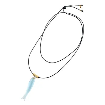 Madewell Fish Charm Leather Cord Necklace in Frosted Sky at Nordstrom | Nordstrom
