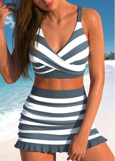 New In
        MODLILY® Criss Cross Striped Dark Grey Bikini Set | modlily.com