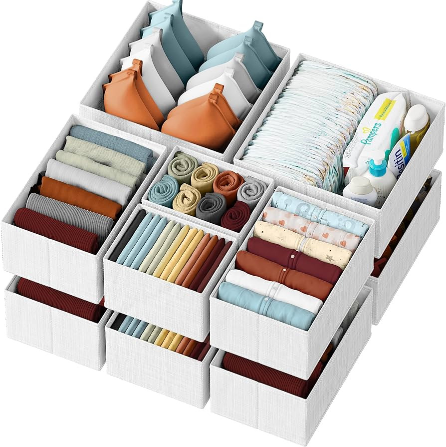 Drawer Organizer Clothes Set of 12 White-Grey - Dresser Organizer For Nursery, Bedroom, Closet - ... | Amazon (US)