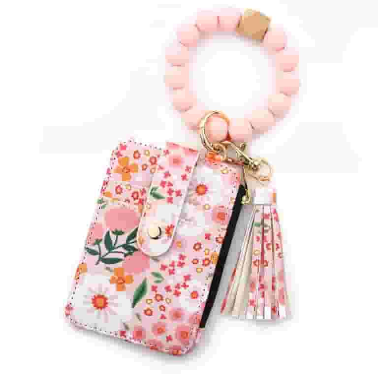 Women's Beaded Wallet with Flower Pattern, Women Beaded & Decorated Keychain, Credit Card Holder | Walmart (US)