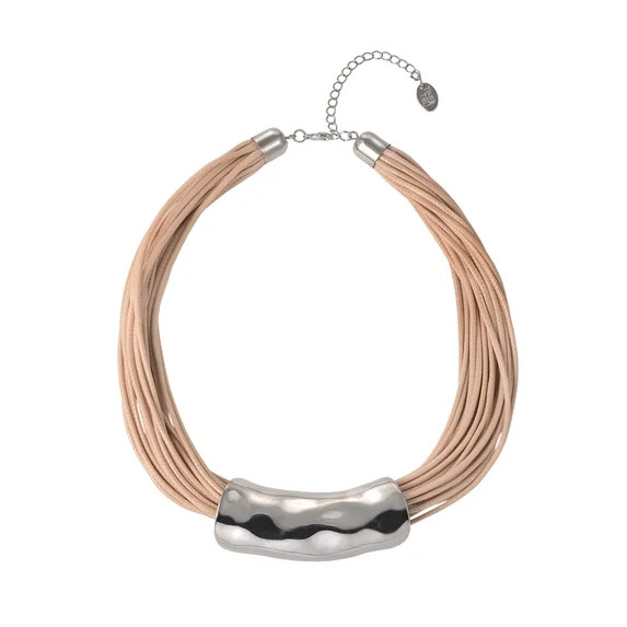 Time and Tru Silvertone Multi Cord Wide Hammered Metal Necklace | Walmart (US)