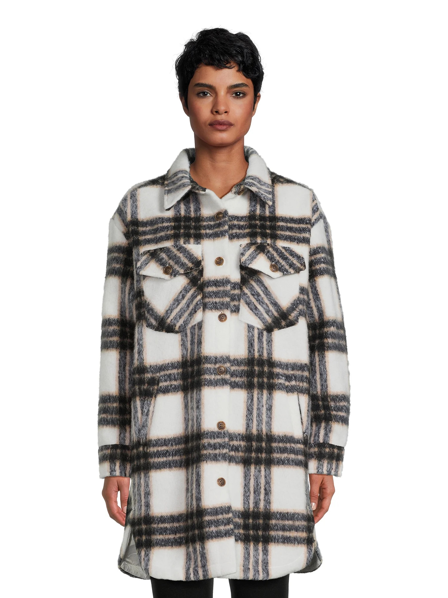 Madden NYC Juniors Plaid Shacket, Sizes XS-3XL | Walmart (US)