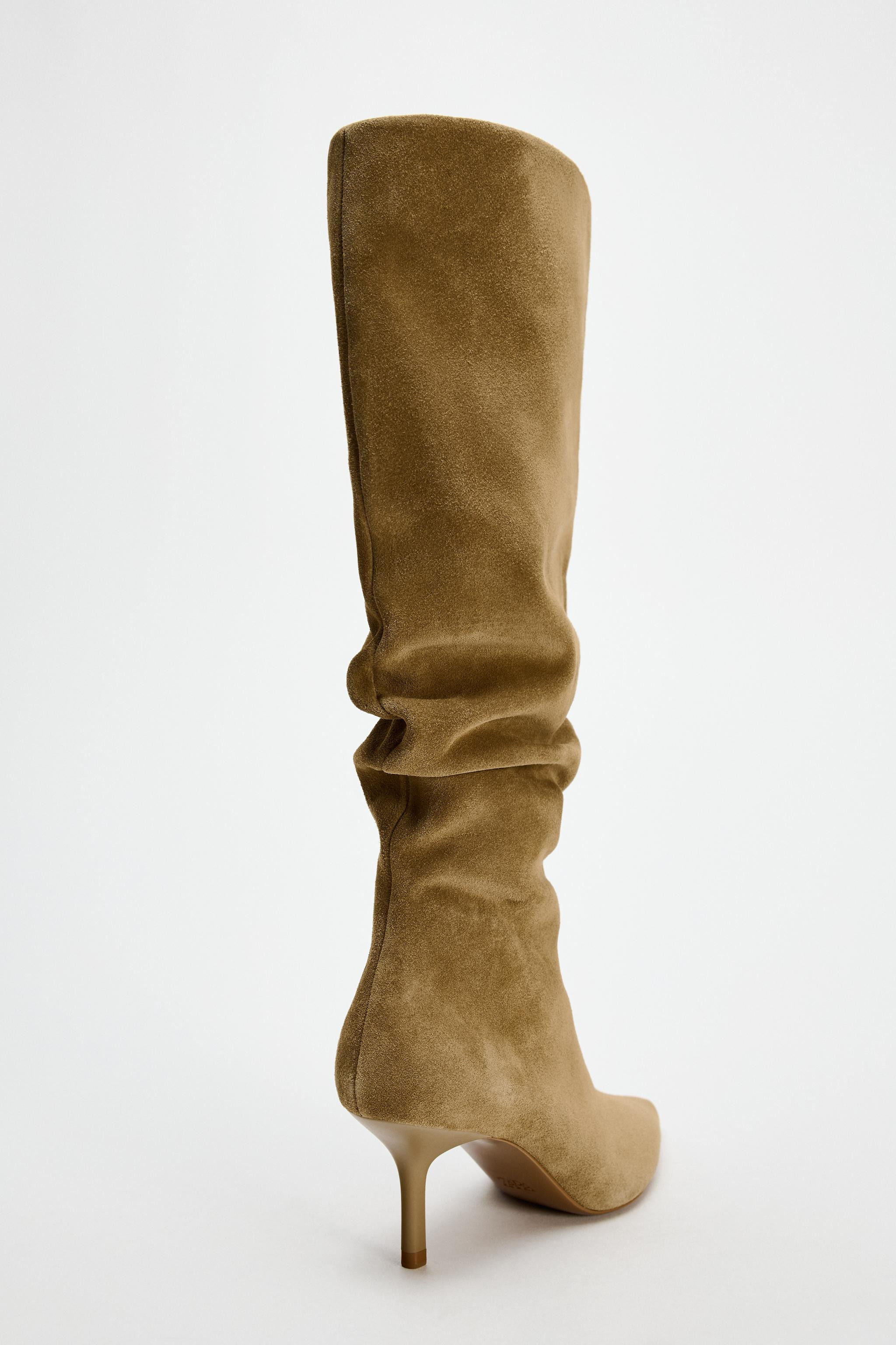 RUCHED SPLIT SUEDE HEELED BOOTS | Zara UK