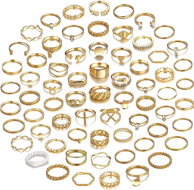 68 Pcs Gold Knuckle Rings Set for Women Girls, Stackable Rings Boho Joint Finger Midi Rings Silve... | Amazon (US)