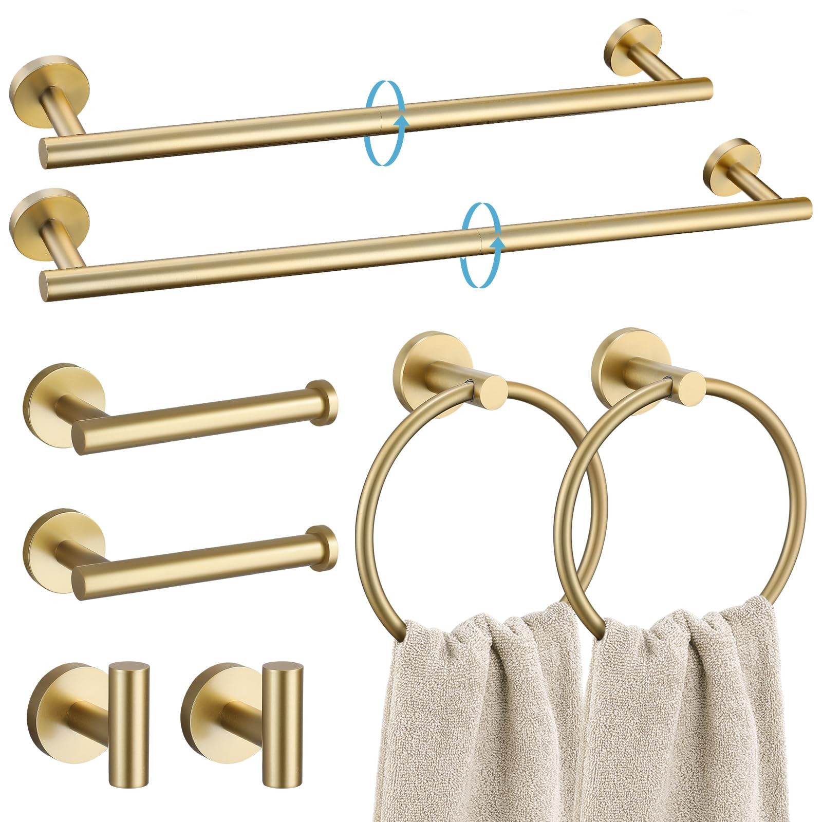 TURS Brushed Gold 8 Piece Bathroom Hardware Set, SUS304 Stainless Steel 24 Inch and 20 Inch Bath ... | Amazon (US)