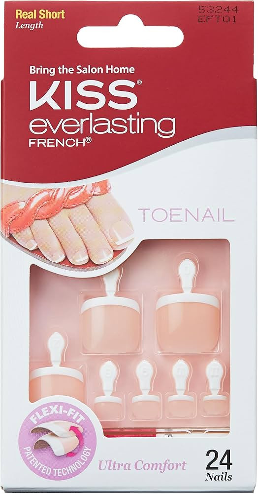 KISS Everlasting, Press On Toenails, Nail Glue Included, Limitless', French, Short Size, Squoval ... | Amazon (US)