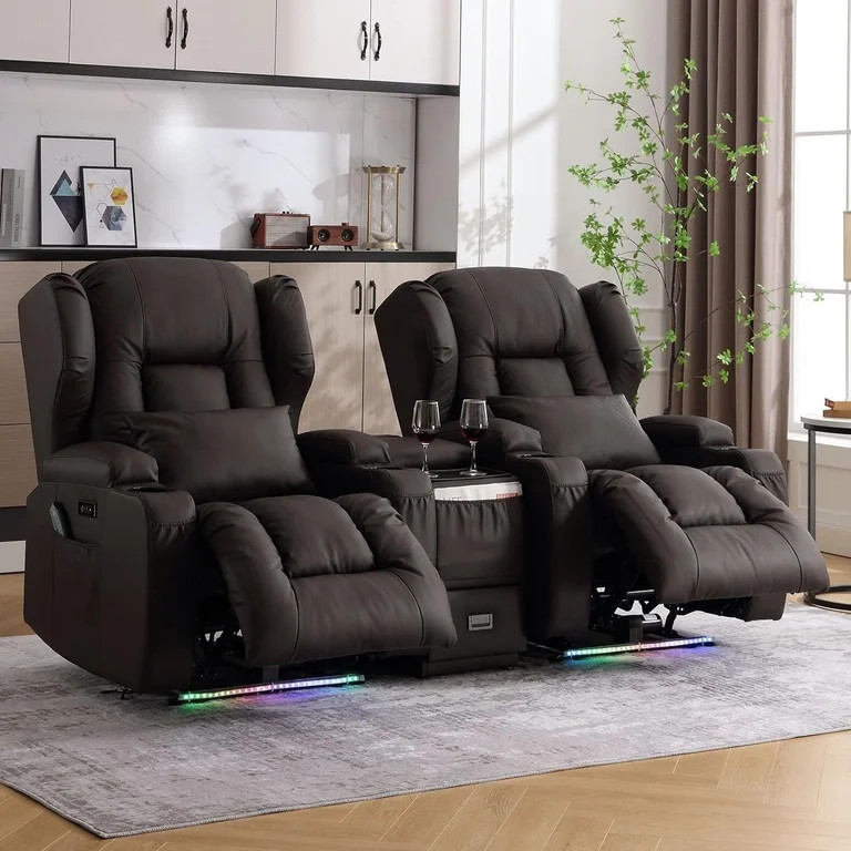 Recliner Side Table End Table Console with Drawer, USB Charge Ports and Built-in Outlets (Brown) | Walmart (US)