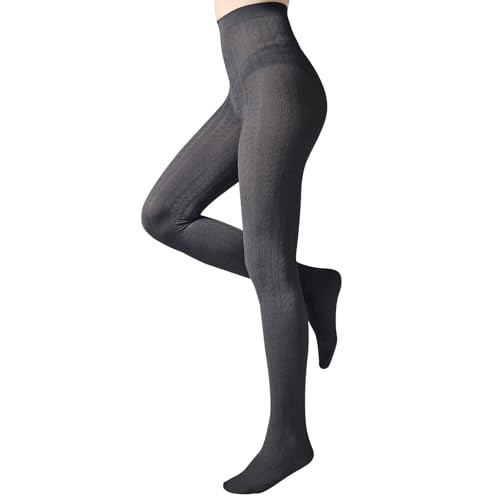 Aaronano Women's Cable Knit Tights Soft Sweater Opaque Fall Winter Warm Tights for Women Under Dress Ribbed Knit Patterned Leggings Striped Thick Stockings(Dark Grey,S) | Amazon (US)
