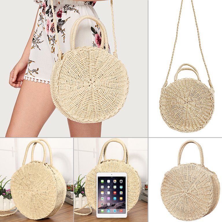 Straw Bags for Women,Hand-woven Straw Large Bag Round Handle Ring Tote Retro Summer Beach Rattan ... | Walmart (US)