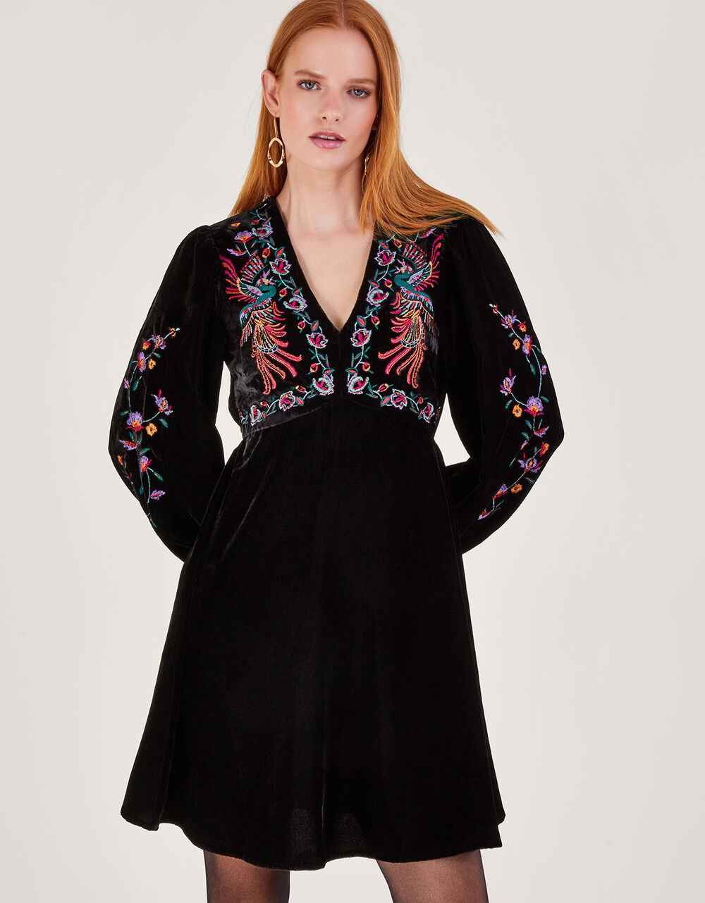 Verina Velvet Embroidered Dress Black | Monsoon (UK)