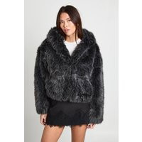 boohoo Women's Short Hooded Premium Faux Fur Jacket in Grey | Size: 4 | Woven | boohoo (US & Canada)
