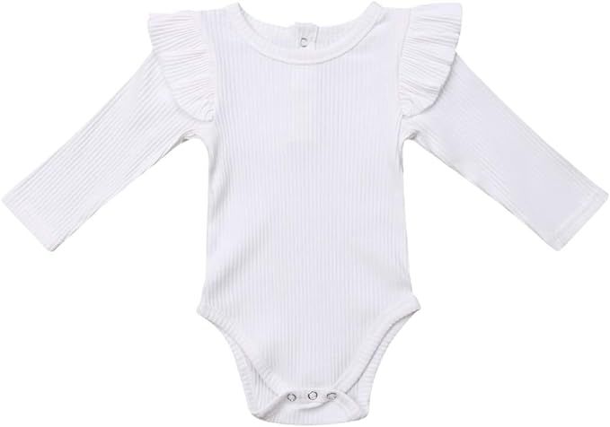 Infant Girl Romper Ruffle Long Sleeve Bodysuit Newborn Baby One-Piece Outfits | Amazon (US)