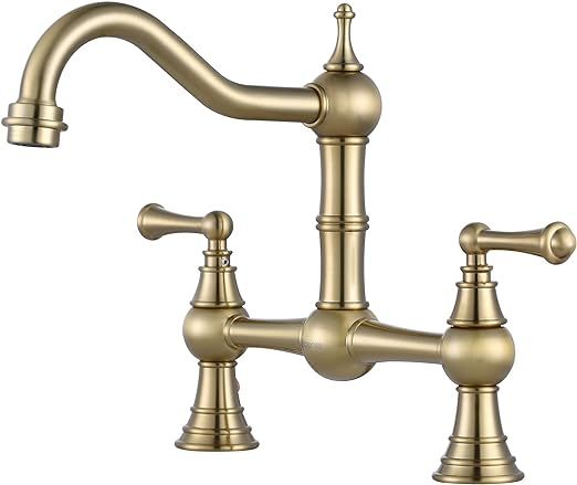 WOWOW Gold Bridge Kitchen Faucet 2 Hole Antique Brass Bridge Faucet 2 Handle 8 Inch Centerset Far... | Amazon (US)