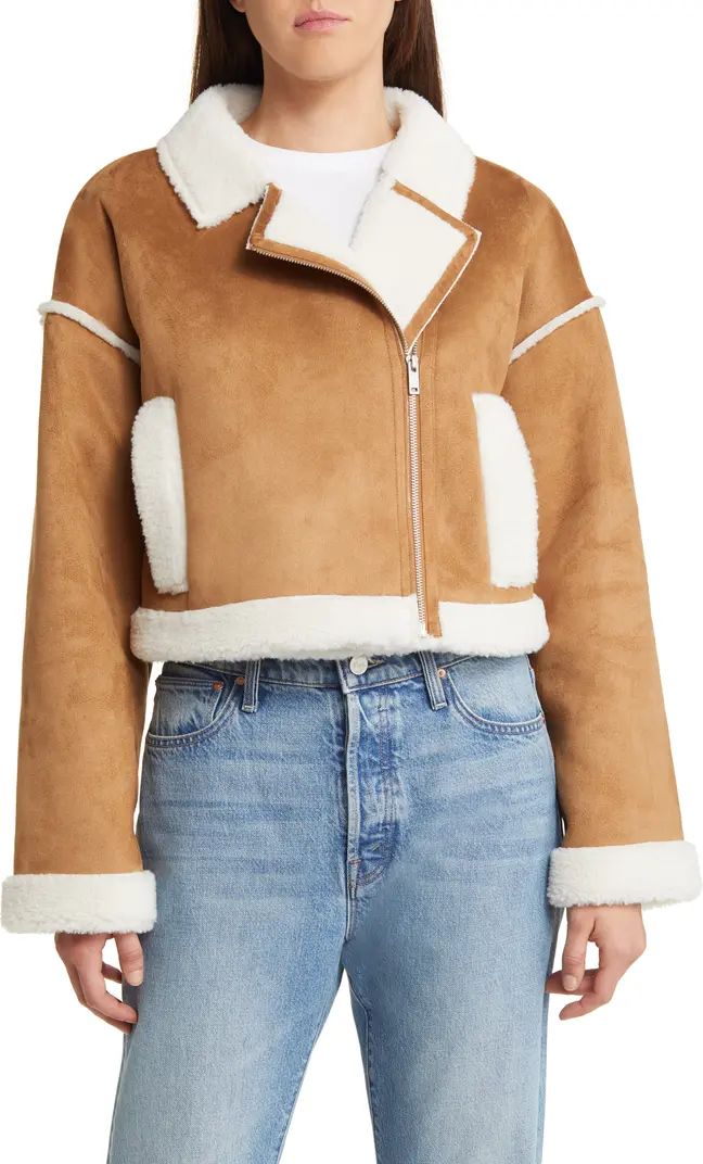 Takara Luxe Fluff Faux Shearling Crop Moto Jacket | Nordstrom