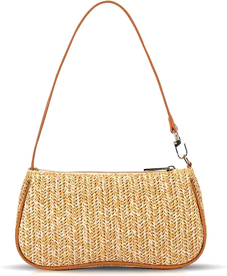 QTKJ Straw Bag, Beach Bag, Hand-Woven Soft Handbag Underarm Bag, Bohemian Summer Bag Suitable for Va | Amazon (US)