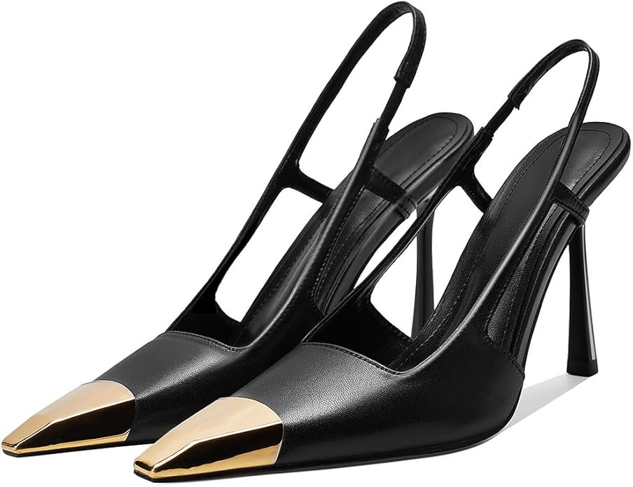 Vertundy Slingback Heels for Women Metal Pointed Toe Stiletto High Heel Pumps Slip On Shoes Geome... | Amazon (US)