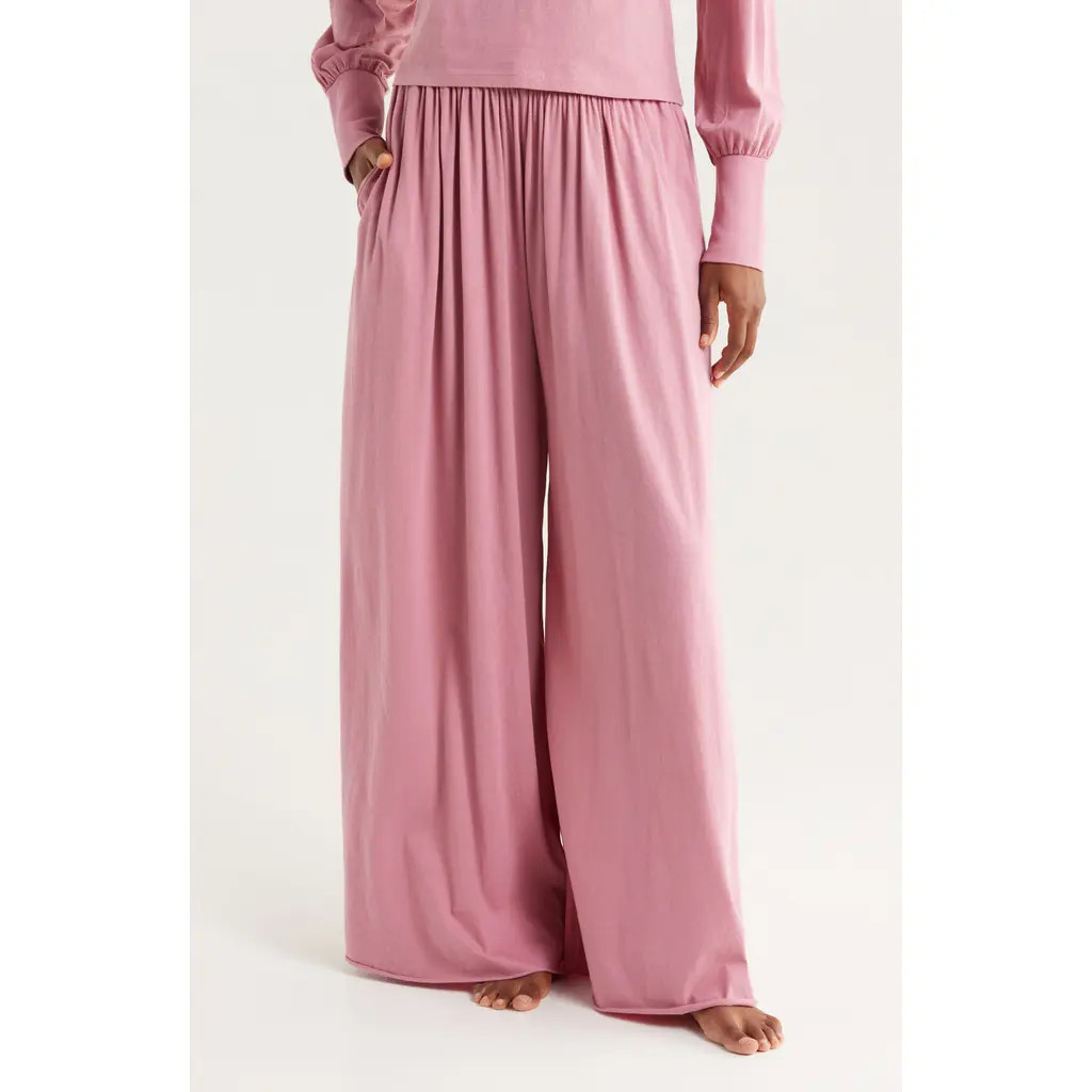 Lunya Organic Pima Wide Leg Lounge Pants in Clarion Rose at Nordstrom, Size Large | Nordstrom