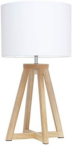 Simple Designs LT1069-NWH Interlocked Triangular Wood Fabric Shade Table Lamp, Natural/White | Amazon (US)