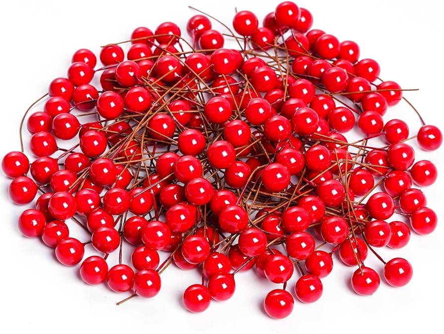 Lystaii 200pcs Artificial Holly Berries Mini 10 mm Christmas Fake Berries with Wire Stems Artific... | Amazon (US)