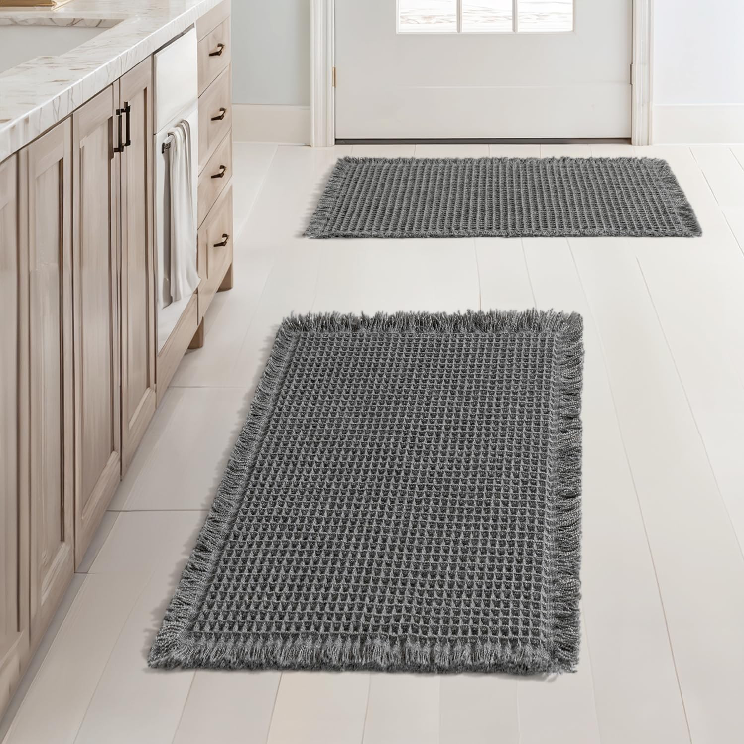 MIULEE Set of 2 Waffle Bathroom Rugs, Boho Bath Rugs Non Slip Washable, Super Absorbent Bath Mats... | Amazon (US)