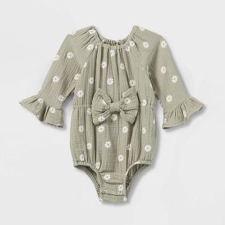 Grayson Collective Baby Girls' Woven Bow Bubble Romper - Sage Green | Target