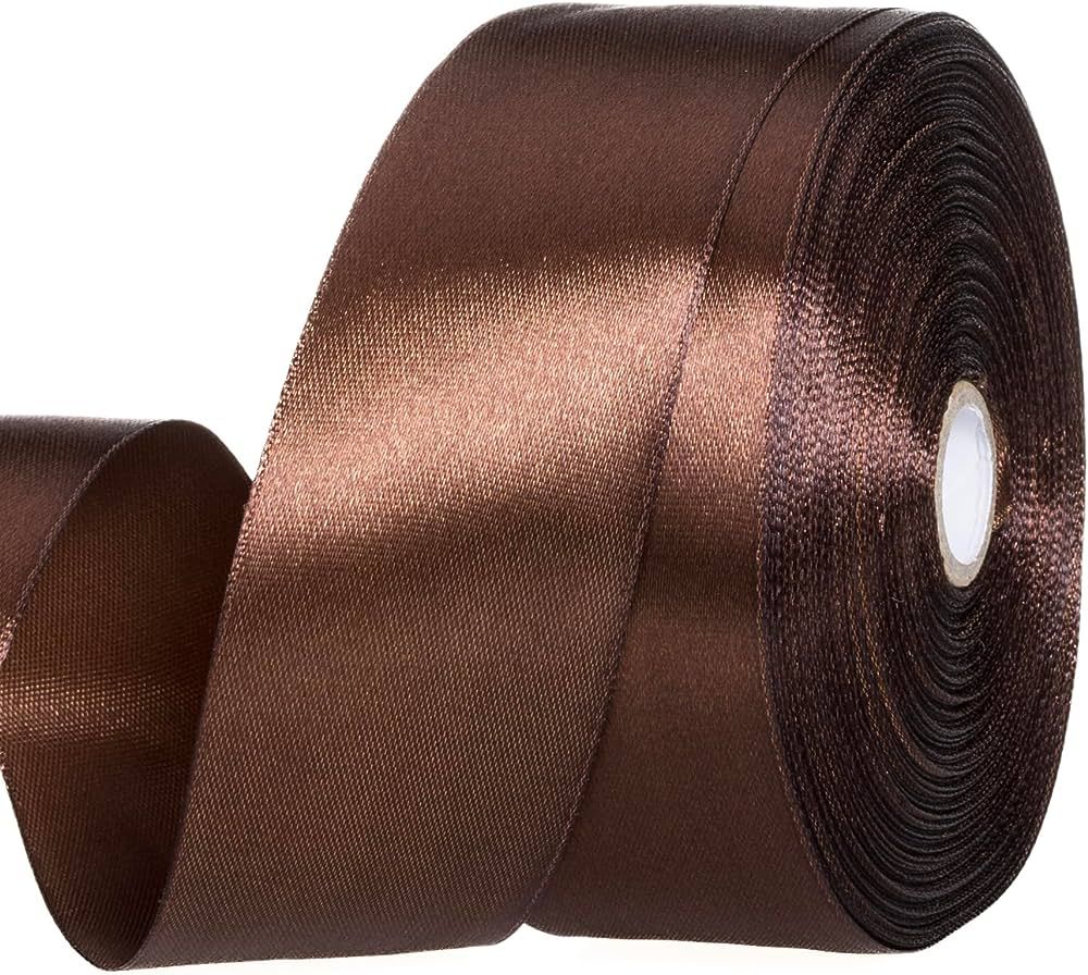 YASEO 1 1/2 Inch Brown Solid Satin Ribbon, 50 Yards Craft Fabric Ribbon for Gift Wrapping Floral ... | Amazon (US)