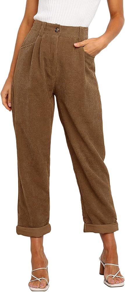 NIMIN High Waisted Corduroy Pants for Women Loose Straight Leg Vintage Pants Fall Clothes 2022 | Amazon (US)