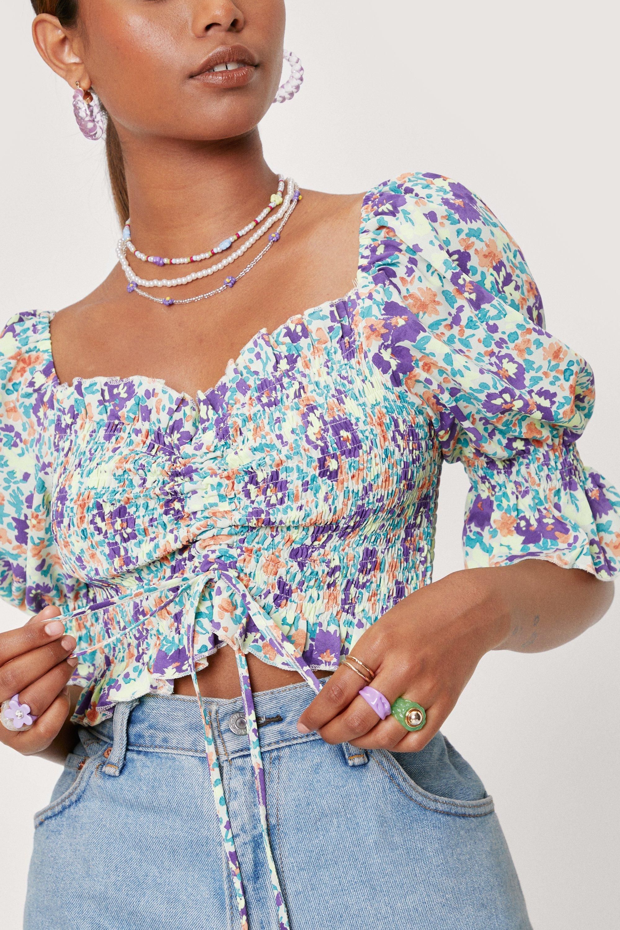 Floral Ruched Crop Blouse | Nasty Gal (US)