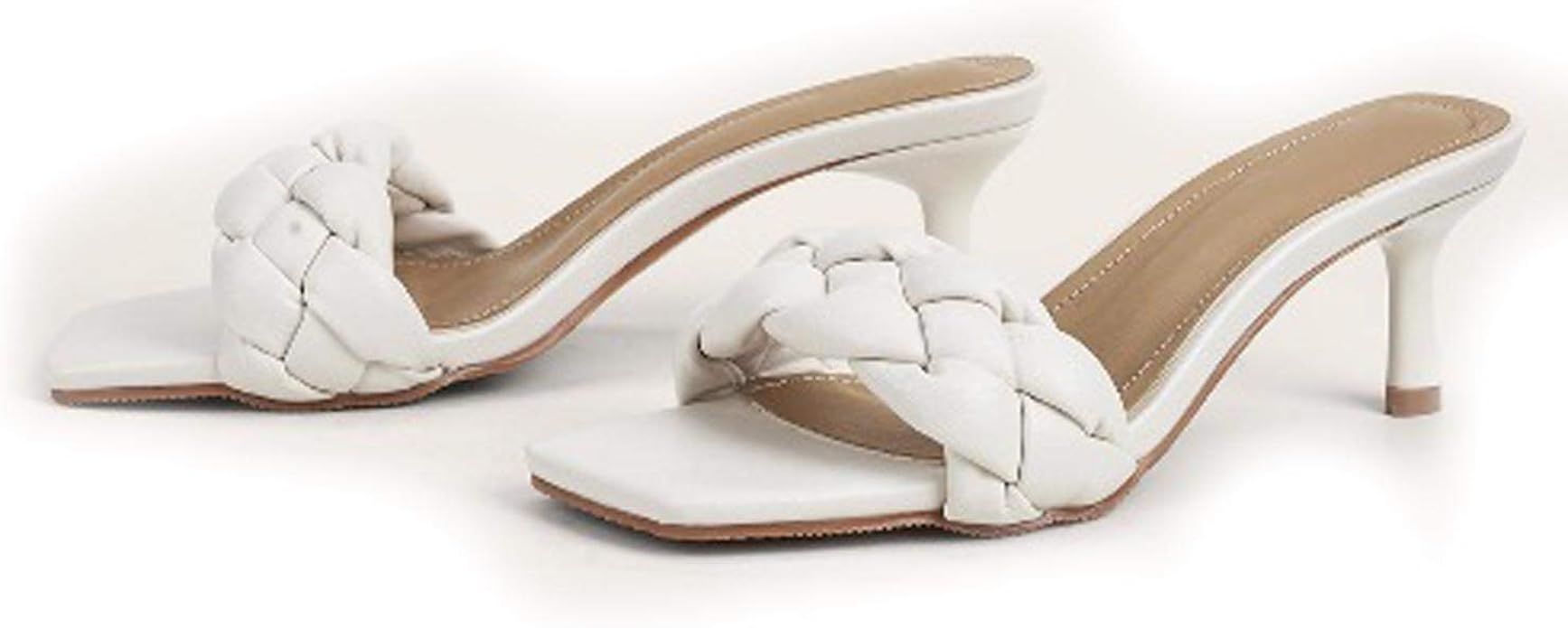 Shoe'N Tale Women's High Heels Stiletto Mules Strap Square Peep Toe Heeled Sandals | Amazon (US)