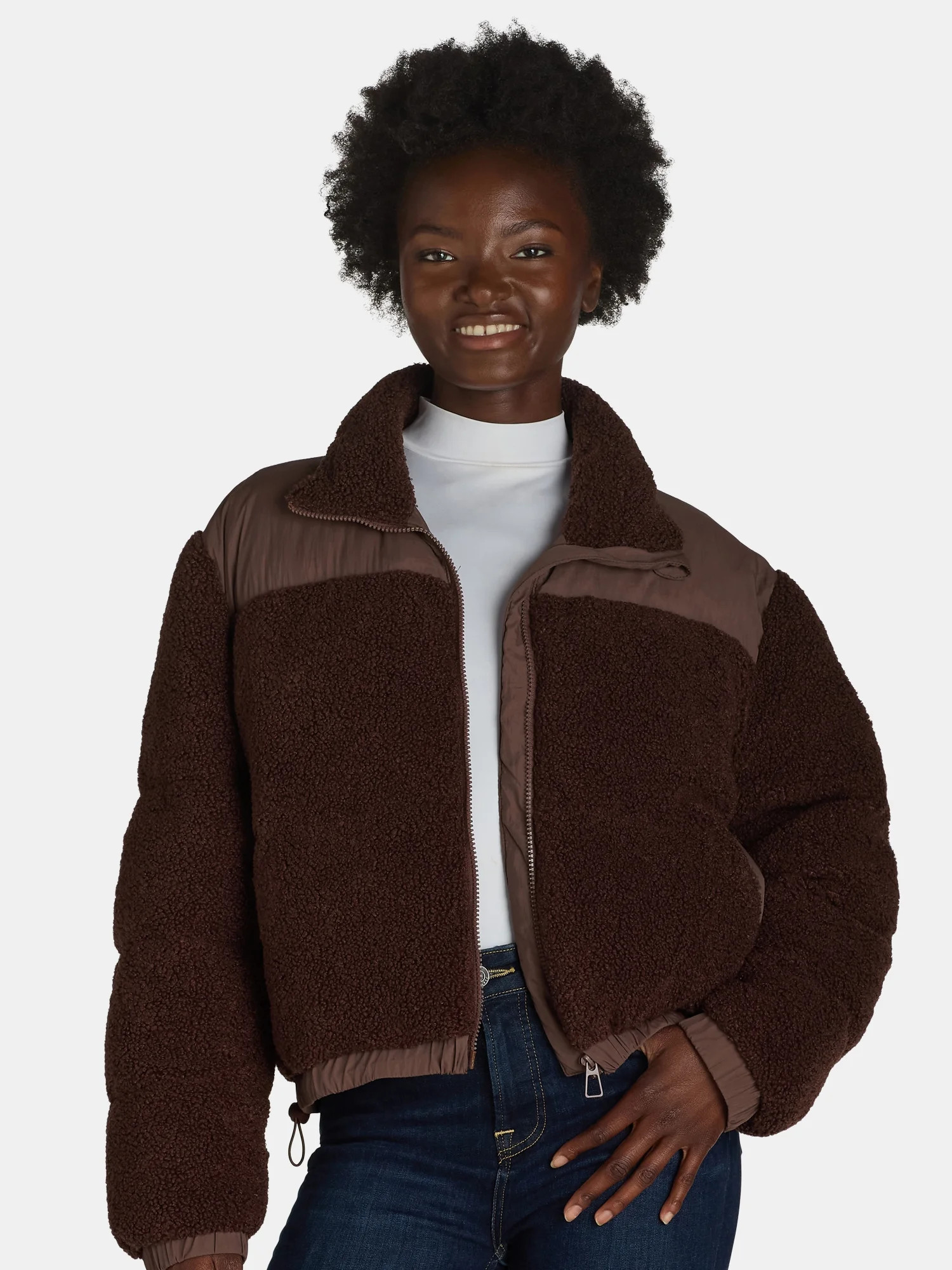 Liv & Lottie Women’s Teddy Fleece Puffer Jacket with Pockets, Sizes S-XL | Walmart (US)