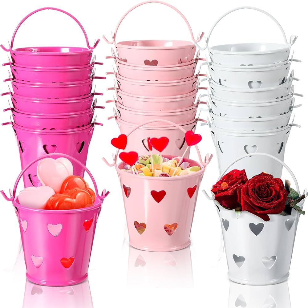 18 Pcs Valentine's Day Small Metal Bucket with Handle Mini Heart Pails Bulk Crayon Pencil Craft S... | Amazon (US)