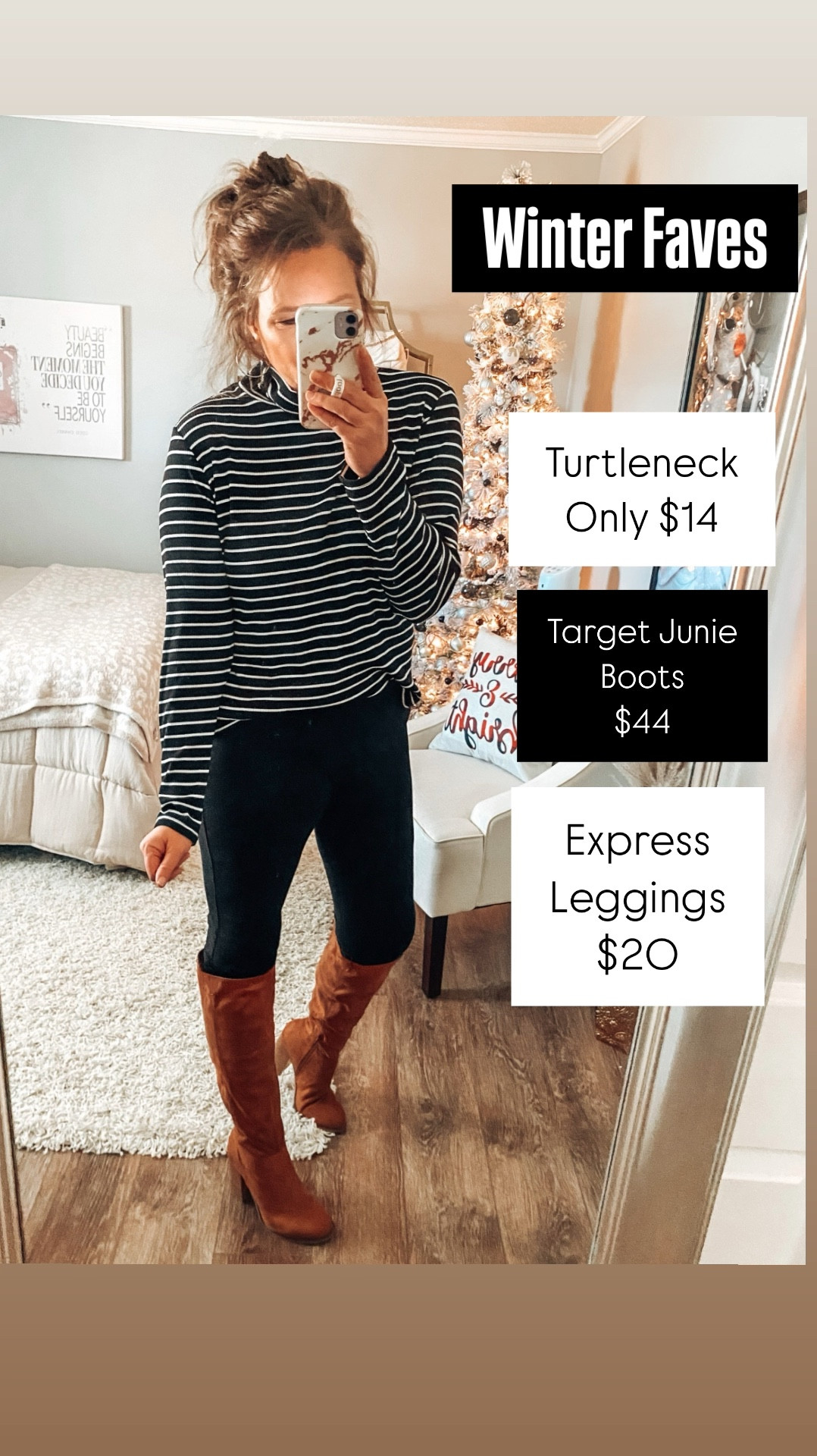 Winter Faves for layering. Striped turtleneck from Amazon only $14, more colors, fits tts. Express leggings on sale only $20, fits tts. Target Universal Thread Junie boots only $44

Winter outfit, winter essentials, Amazon fashion, Express sale, boots, winter boots, Christmas, holiday, casual weekend outfit 

#LTKStyleTip #LTKSaleAlert #LTKFindsUnder50