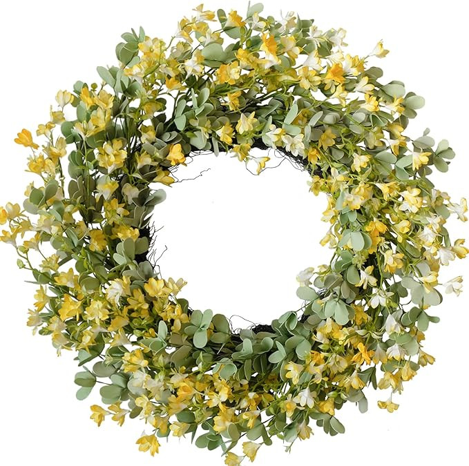 Summer 24-inch Wreath Sour Date Flower Yellow Flower Wreath Front Door Porch Patio Decoration Hol... | Amazon (US)