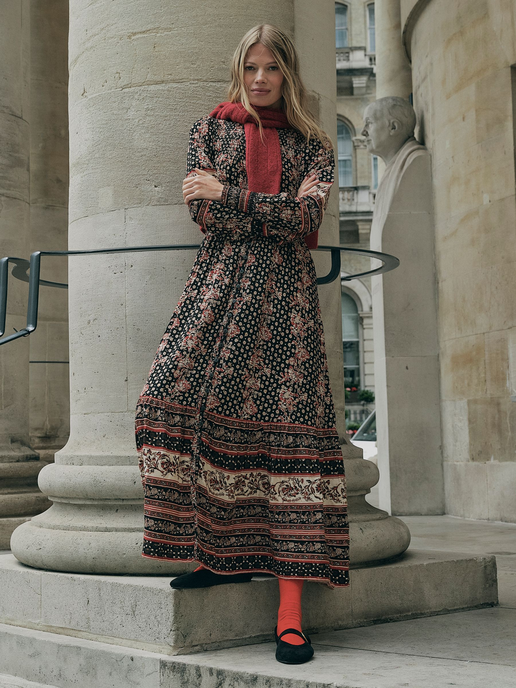Isabella Black/Red Floral Maxi Dress | Fat Face