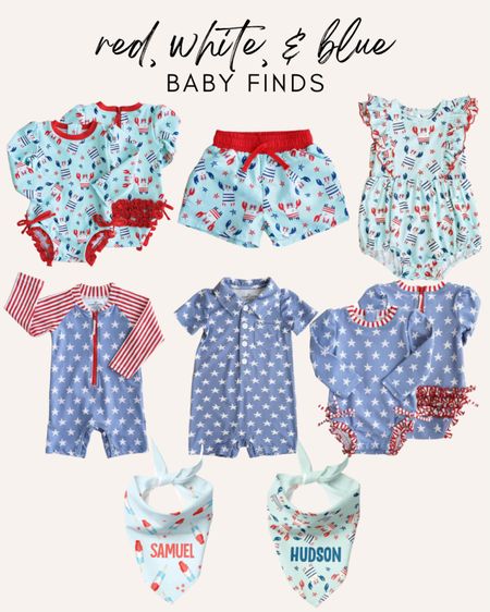 Baby / toddler / newborn / swimsuit / patriotic / red white blue / forth of July / bib / bubble / romper / trending now / Caden lane / sale 

#LTKkids #LTKSeasonal #LTKbaby