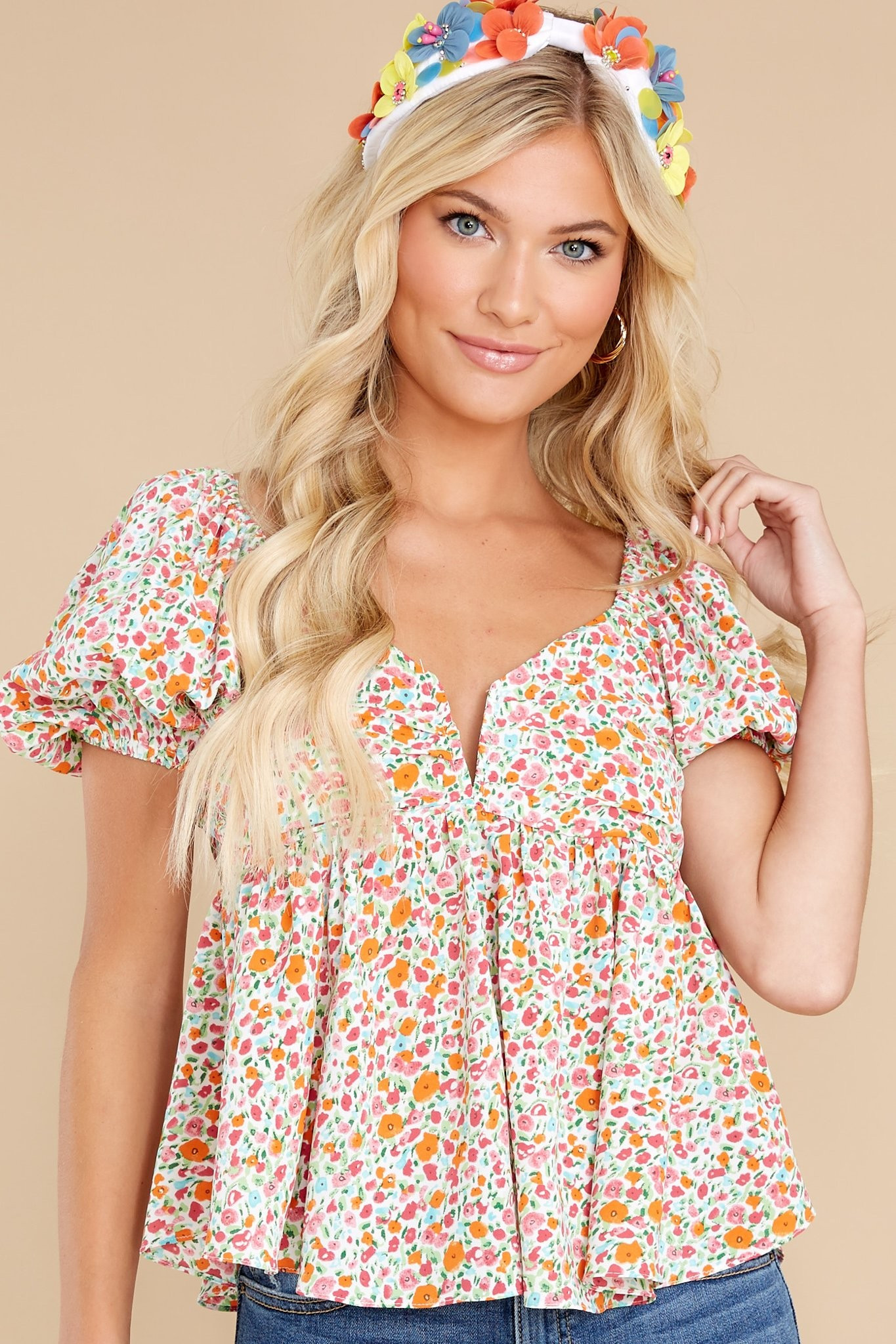 Automatic Love White Floral Print Top | Red Dress 