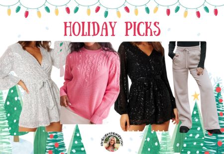 these are a few of my favorite holiday picks that i saw! 
loving the pants, so cozy and comfy! I also love a good sweater, especially pink!!
loving the rompers for new years!! 
grab them while they are on sale! most of these are under $30! super affordable!! 

#holidayshop #holiday #christmas #holidayoutfit #christmasoutfit #holidaydress #christmassweater

#LTKSeasonal #LTKHoliday #LTKstyletip