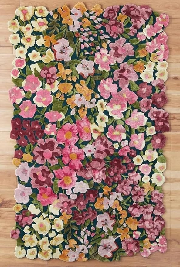 Handmade Colorful Floral Silk & Wool Area Rug | Spring Garden Overflows The Frame | Unique Irregu... | Amazon (US)