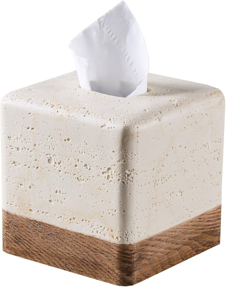 Natural Travertine Match Wooden Square Tissue Box Cover Decorative,Resin Heavy Sturdy Tissue Box ... | Amazon (US)