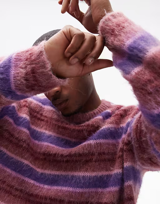 Topman oversized brushed striped jumper in stripe in pink and stripe | ASOS (Global)
