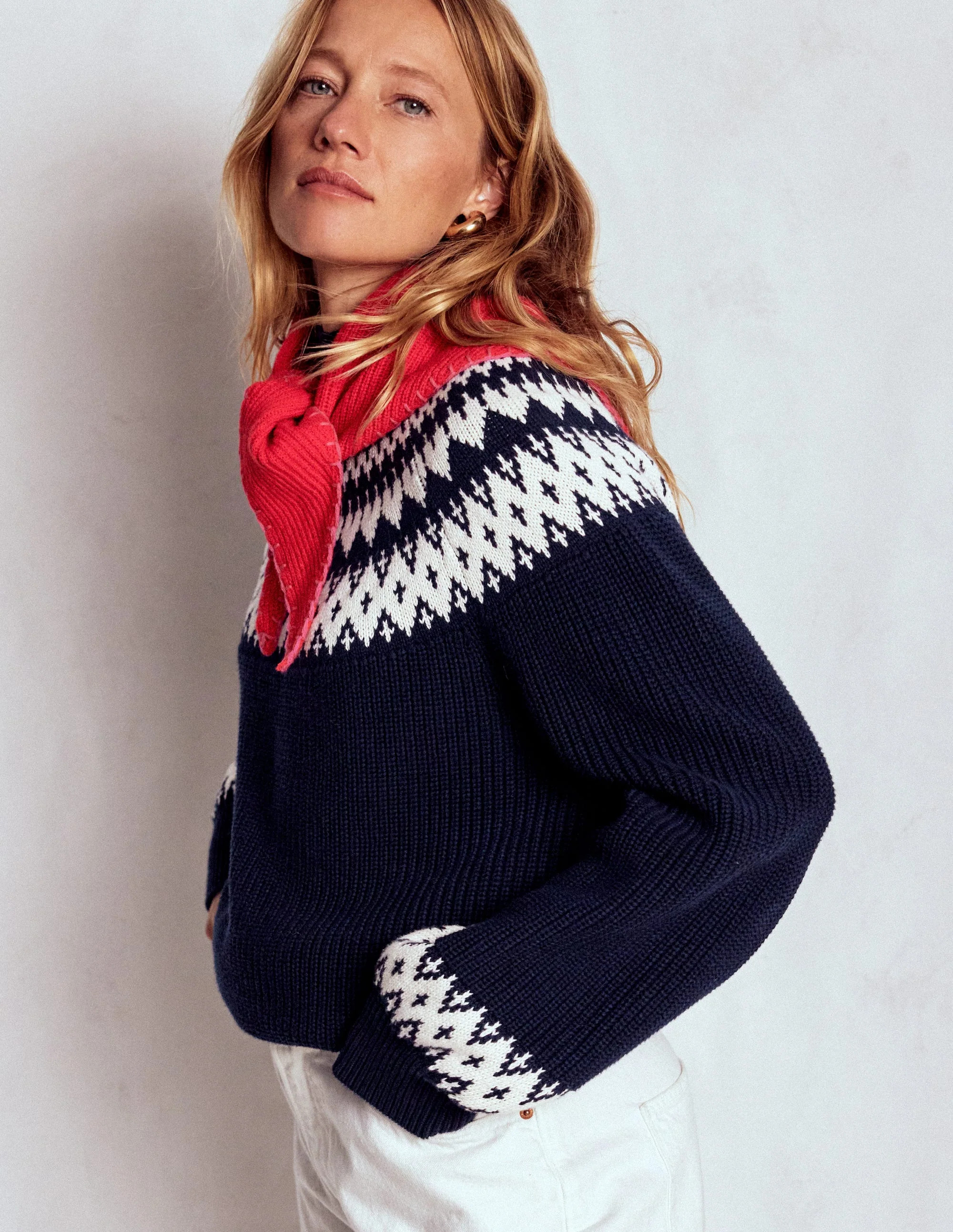 Bianca Cotton Ribbed Sweater-Navy Fair Isle | Boden (US)