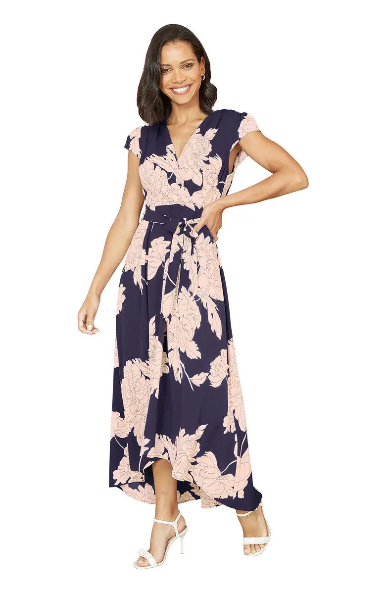 Blossom Print Dipped Hem Wrap Midi Dress | Nordstrom