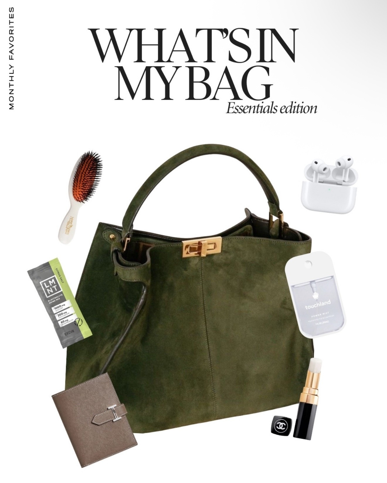 What’s In My Bag — The Essentials⁠
The quiet-luxury everyday carry: Apple AirPods for focus on the go, Touchland hand sanitizer for clean, hydrated hands, Chanel lip balm for a soft sheen, a Mason Pearson brush to smooth and revive, LMNT Electrolytes (Citrus Salt) for clean hydration, and a slim wallet with the basics. Edit it down, keep it useful, and make it chic. 

#LTKFindsUnder100 #LTKItBag #LTKFindsUnder50