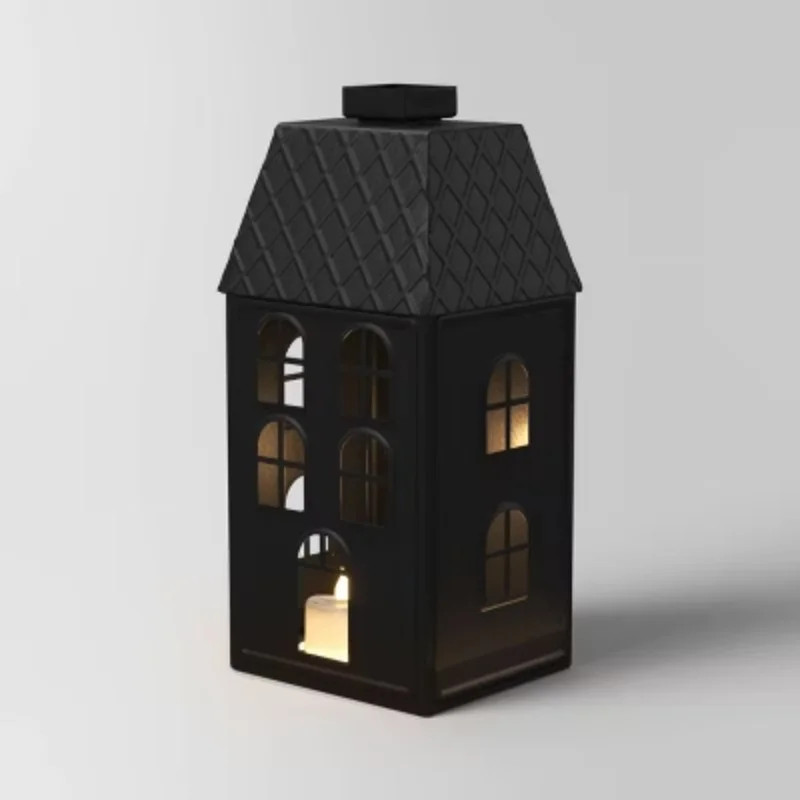 11" Lit Metal House Christmas Village Building Black: Indoor Tabletop Decorative Object, Battery-... | Walmart (US)