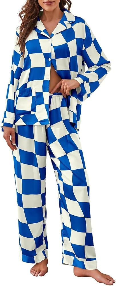 Brosloth Womens Silk Pajamas Button Up Pajamas Soft Long Sleeve Satin Printed Loungewear Set | Amazon (US)