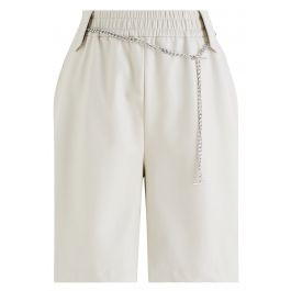 Silver Chain Faux Leather Shorts in Ivory | Chicwish