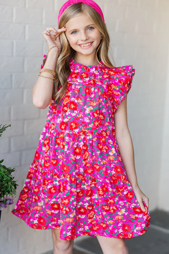 Girls: Make My Day Fuchsia Pink Floral Babydoll Dress | The Mint Julep Boutique